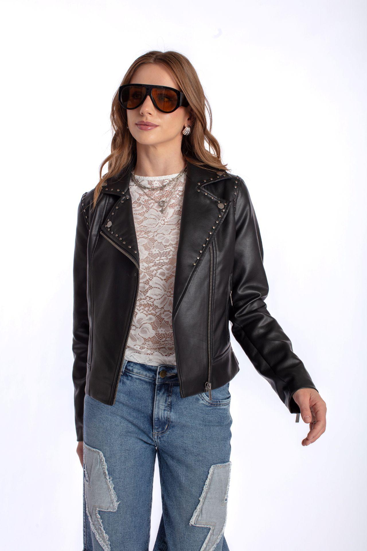 CHAQUETA ELIA BIKER PU TACHAS NEGRO EFESIS