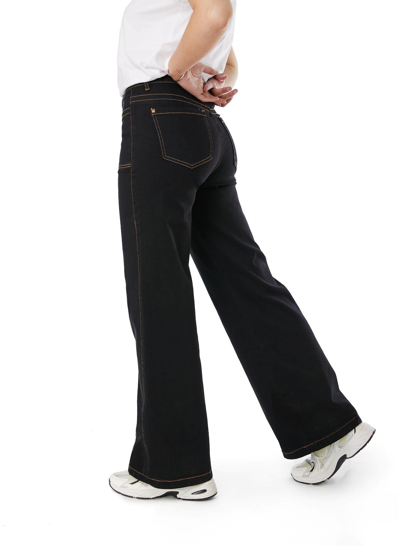 JEANS PIRAGI PALAZZO HILO CONTRATONO Y BOLSILLO INCRUSTADO NEGRO EFESIS