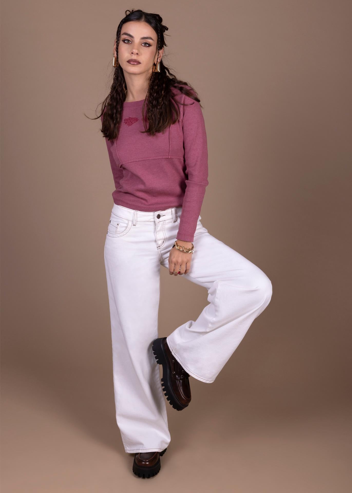 Pantalón Puff Wide Bolsillo con Estrellas Color Crudo Efesis