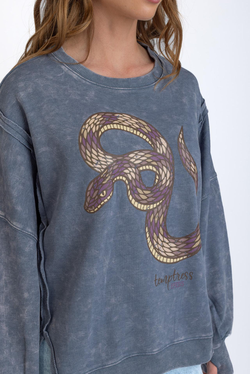 Polerón Oversize Cortes y Estampado Color Indigo Efesis