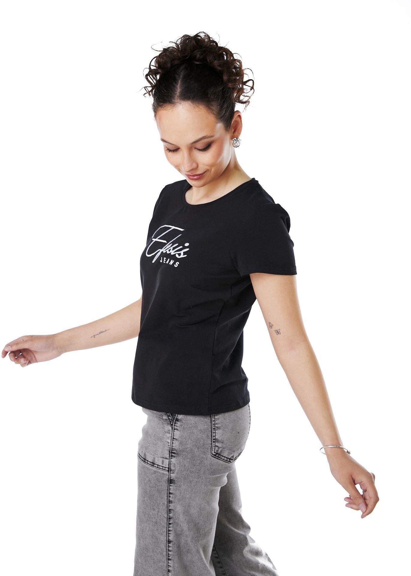 POLERA ANNIE REGULAR ESTAMPADO Y BORDADO NEGRO EFESIS