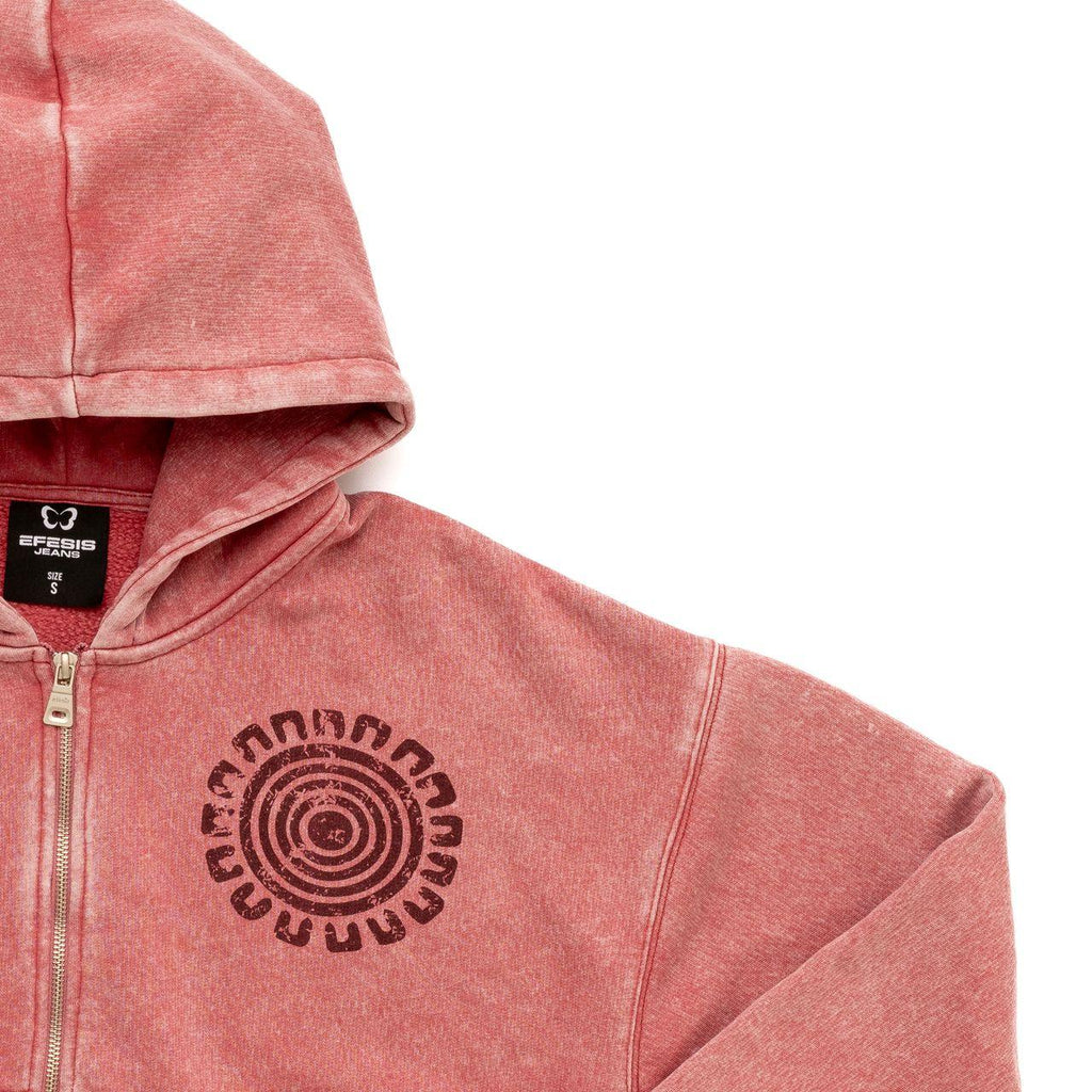 Poleron Ziper Oversize Gravillado y Estampado Burdeo Efesis