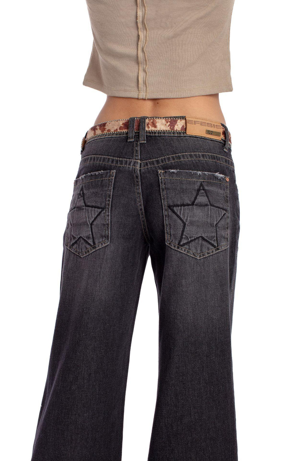 Jeans Puff Wide Bolsillo con Estrellas Negro Efesis