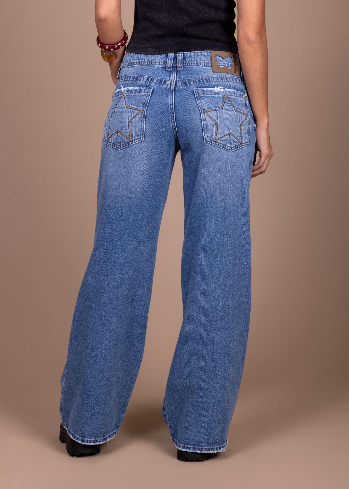 Jeans Puff Wide Bolsillo con Estrellas Azul Ligth Efesis