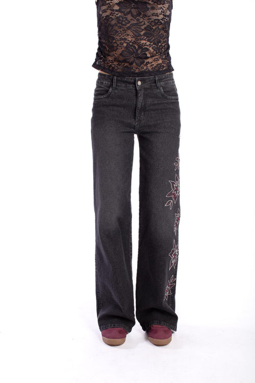 Jeans Aciano Black Wide Bordado Costado Negro Efesis