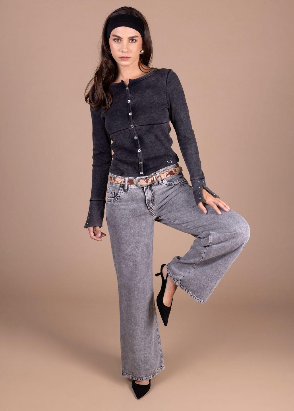 Jeans Puff Grey Wide Bolsillo c/Estrellas Gris Efesis