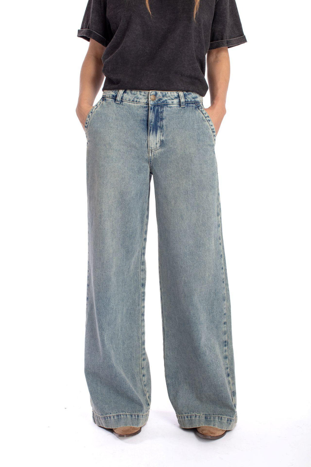 Jeans Deka Palazzo Bolsillo c/Tapetas Sobreteñido Azul Efesis