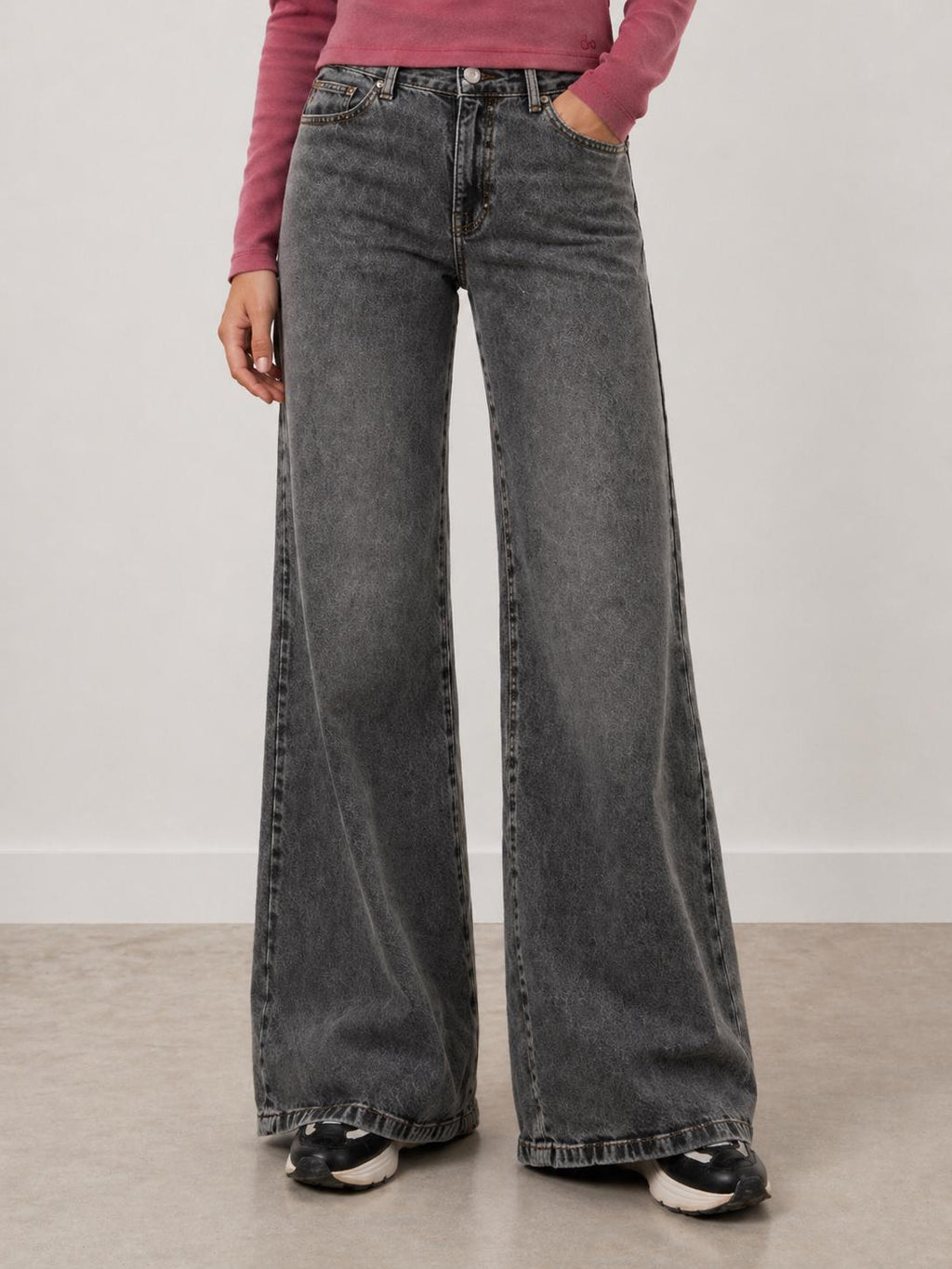 Jeans Angel Palazzo Bordado Alas Gris Efesis