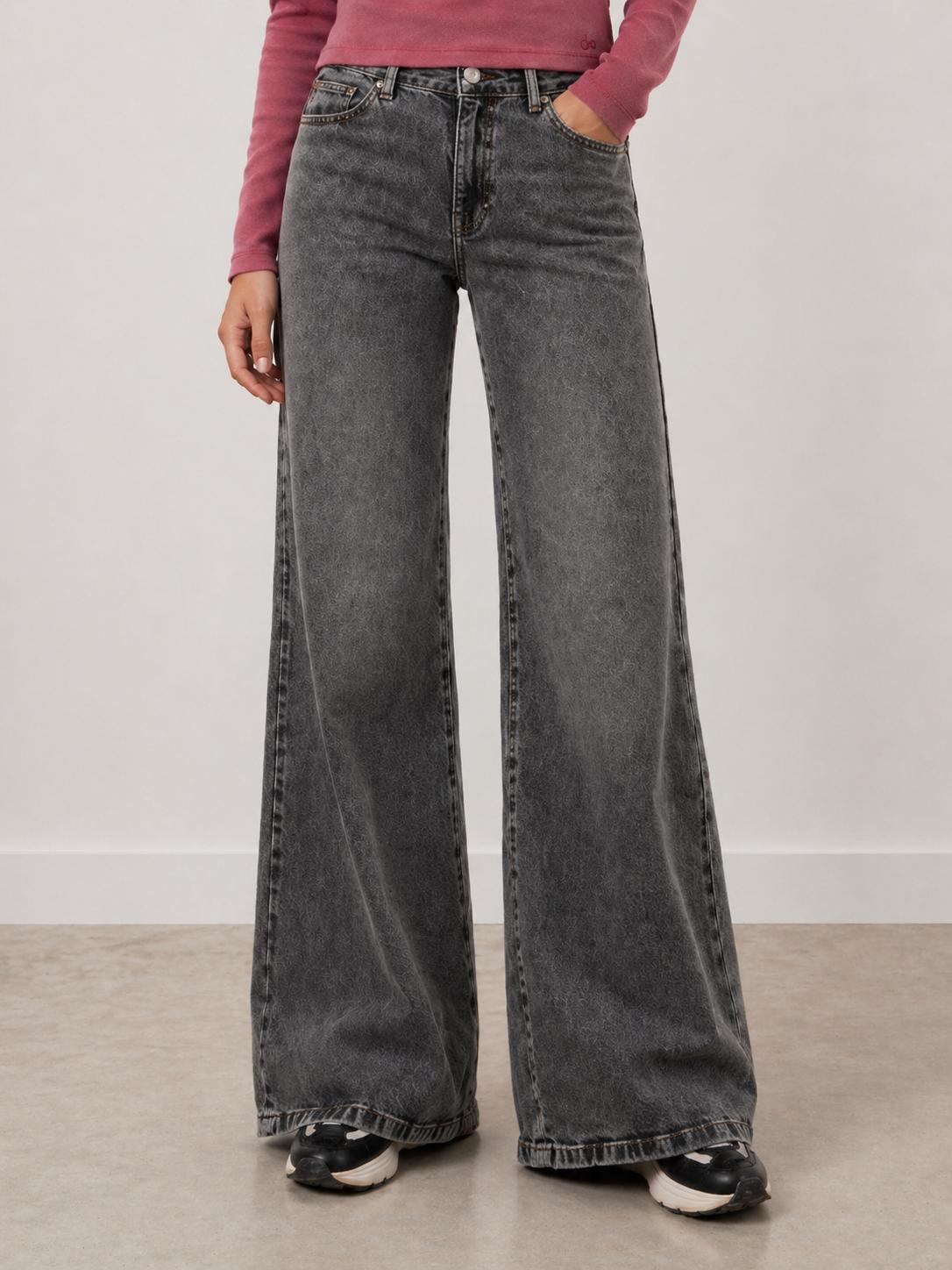 Jeans Angel Palazzo Bordado Alas Gris Efesis