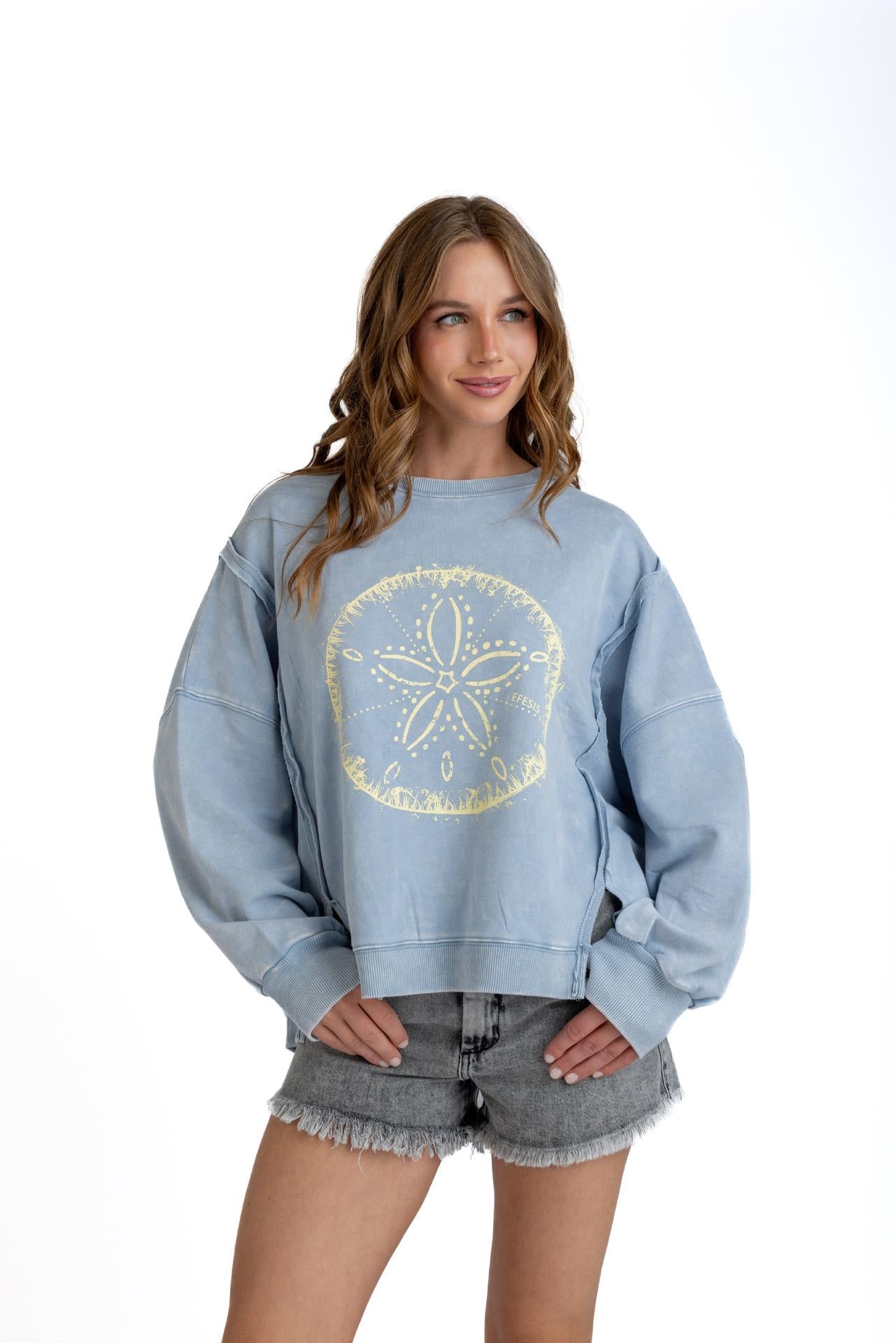 POLERON KIOTO OVERSIZE CORTES Y ESTAMPADO CELESTE EFESIS