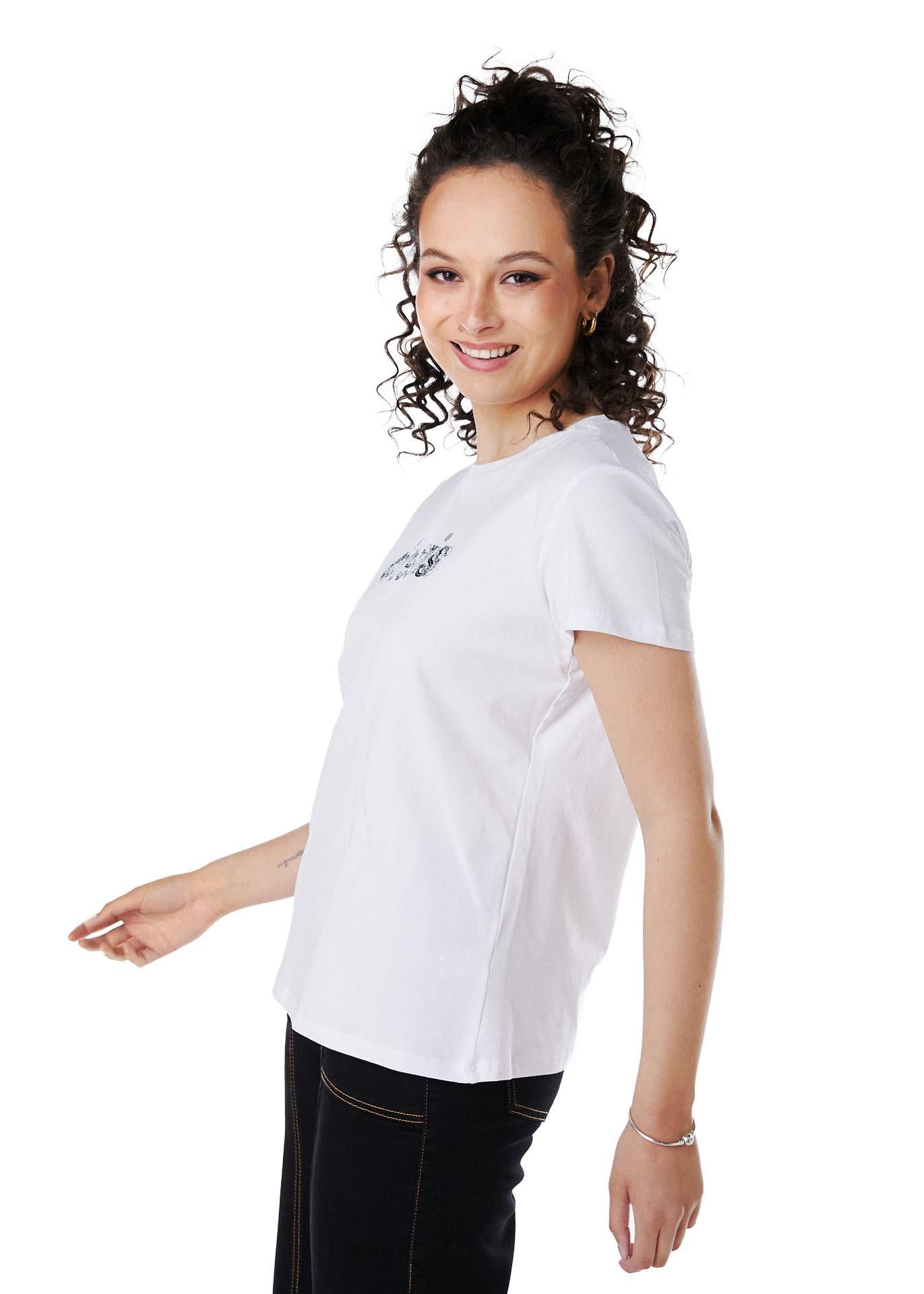 POLERA MILA REGULAR ESTAMPADO Y LENTEJUELAS BLANCO EFESIS