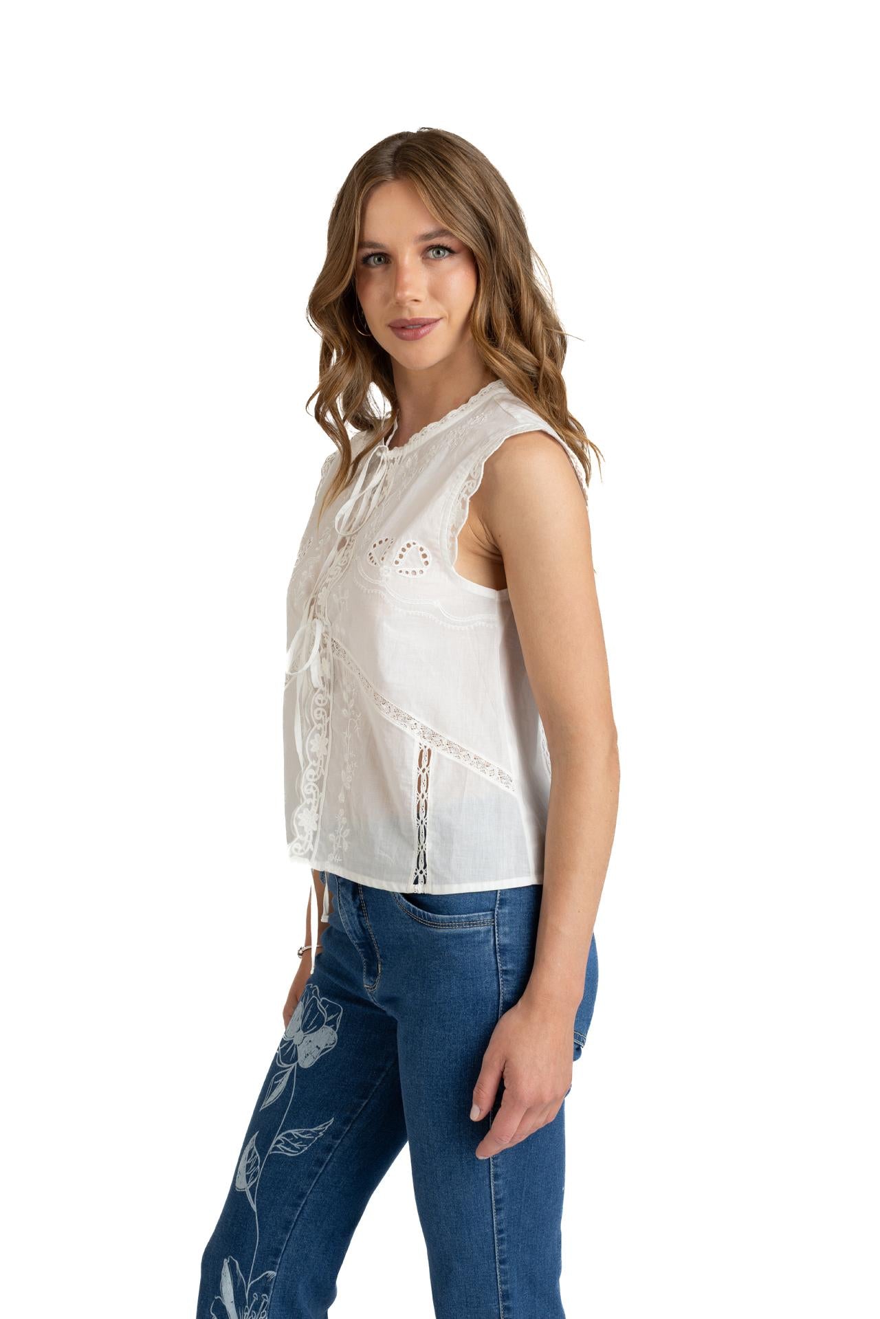 BLUSA LOREIN BRODERIE AMARRAS BLANCO EFESIS