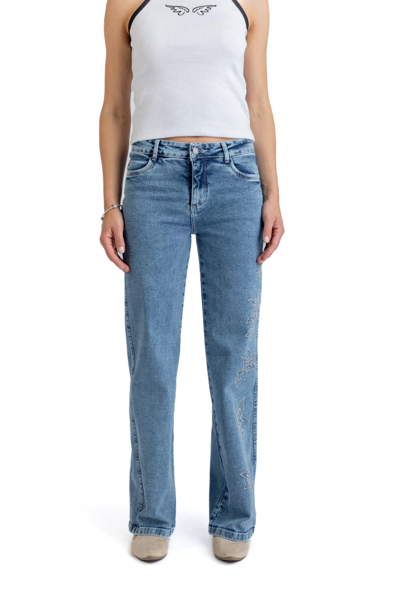 JEANS ACIANO WIDE BORDADO COSTADO AZUL EFESIS