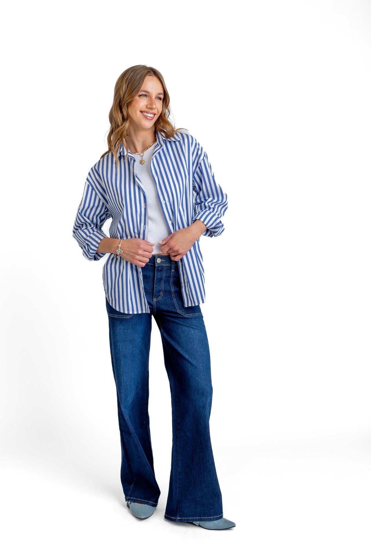 CAMISA STRIPE OVERSIZE LISTADA AZUL EFESIS