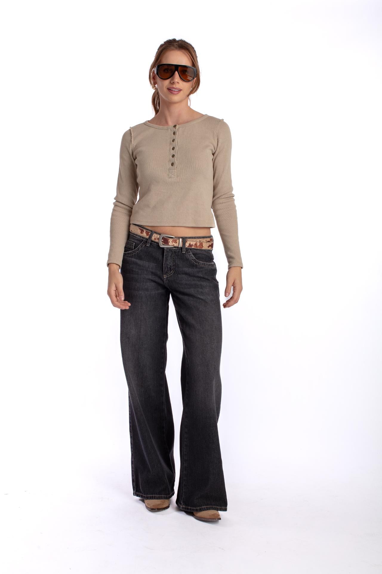 JEANS PUFF WIDE BOLSILLO CON ESTRELLAS NEGRO EFESIS