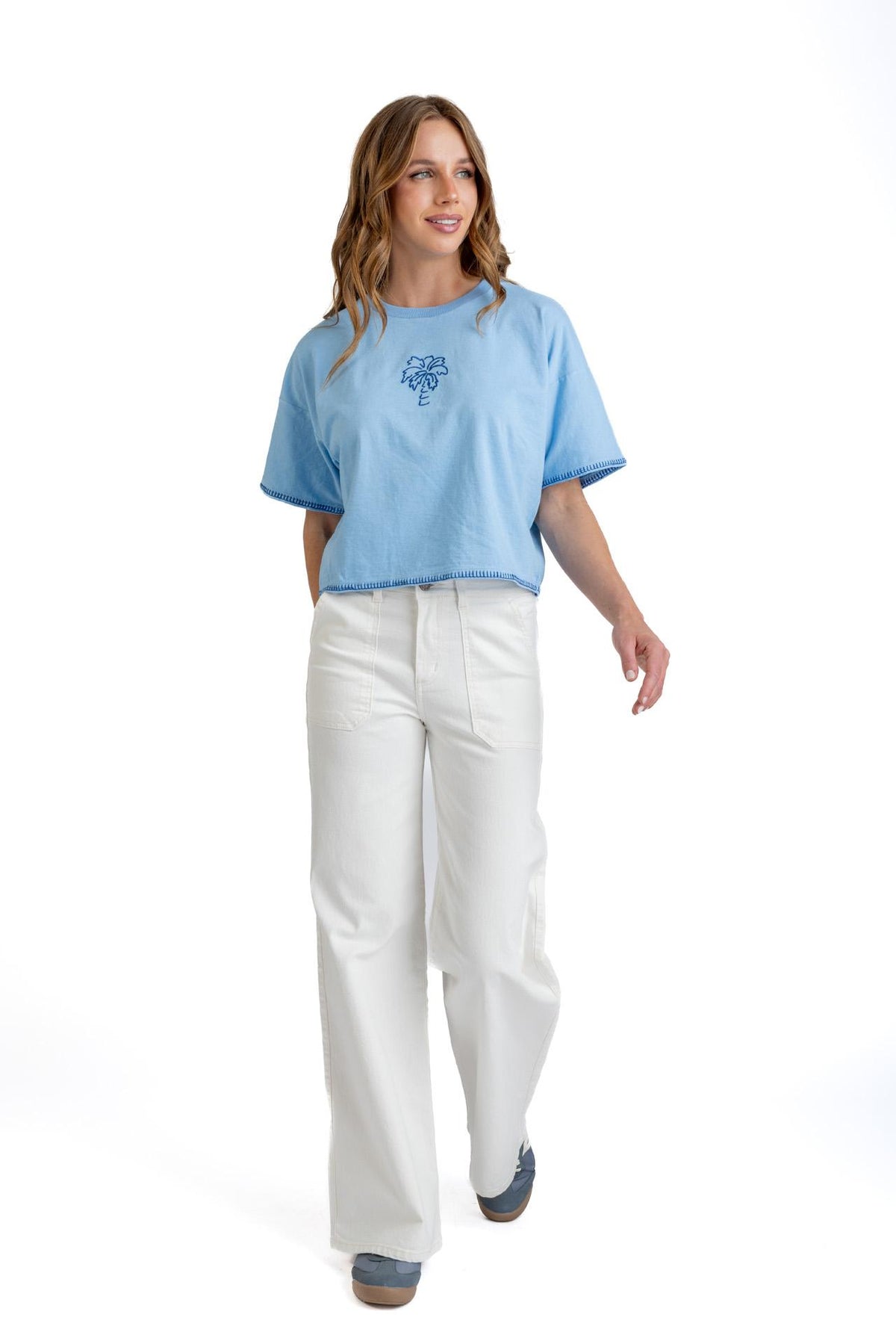 Pantalón Zoe Palazzo Bolsillo Parche Blanco Efesis