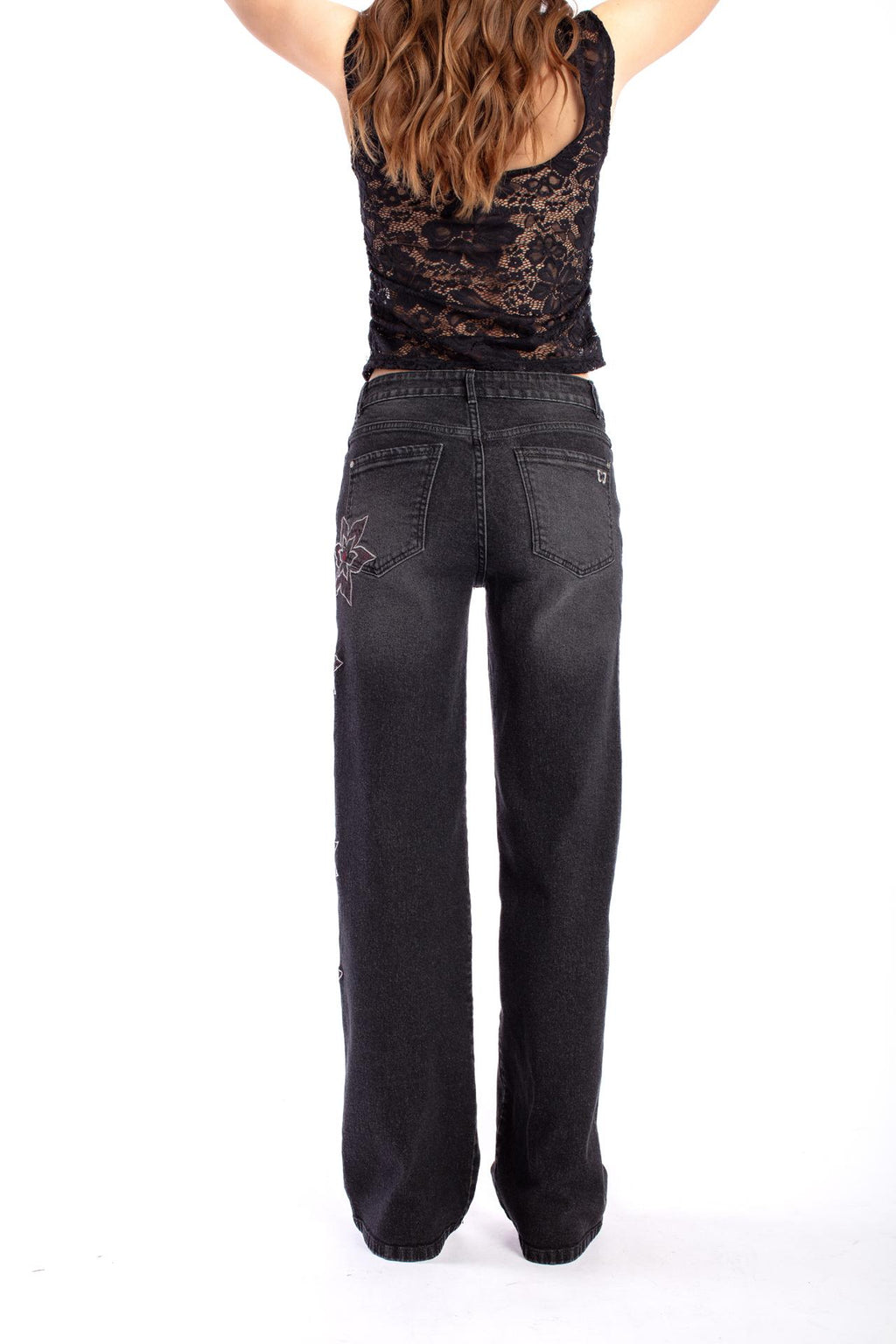 Jeans Aciano Black Wide Bordado Costado Negro Efesis
