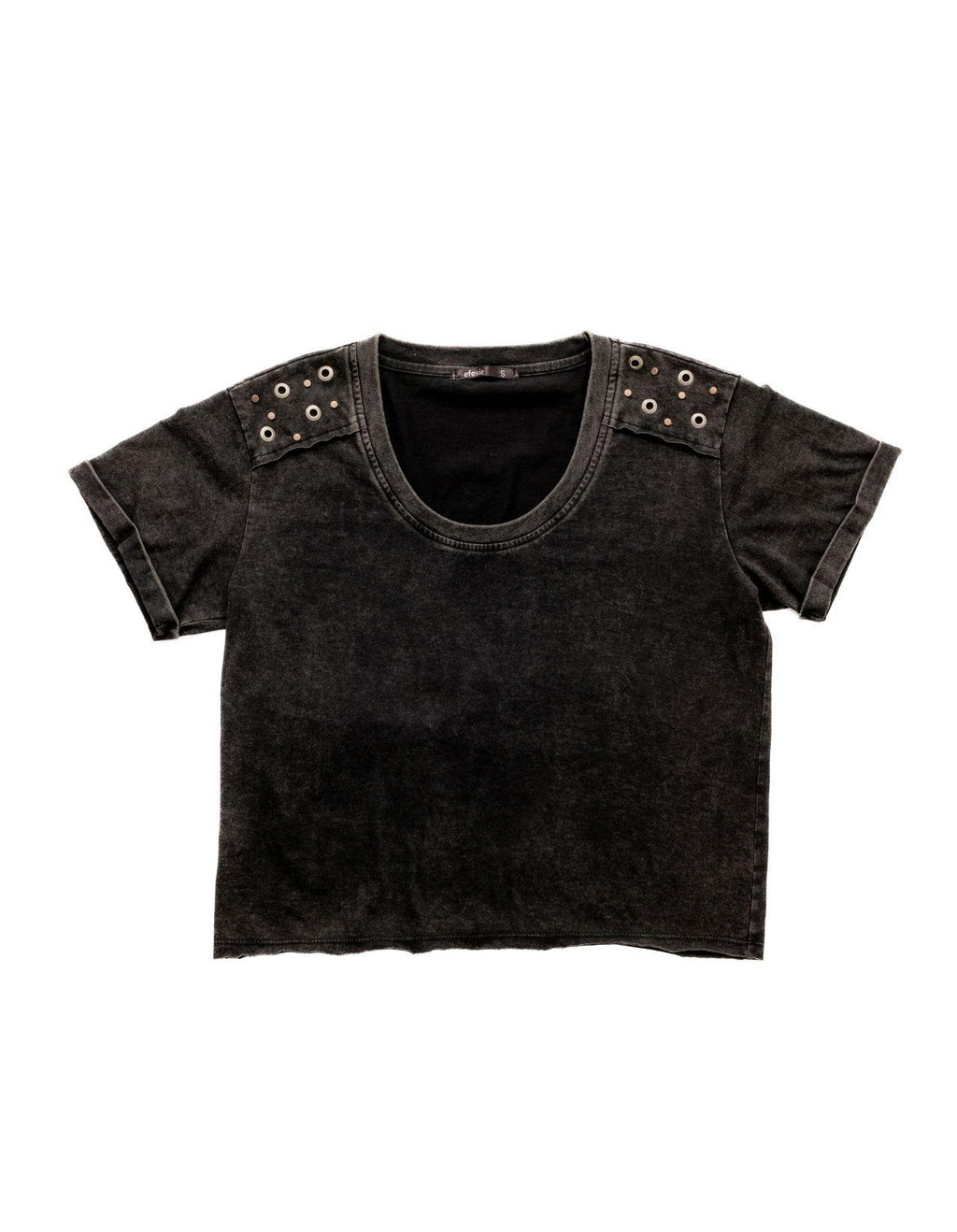 Polera Ameli Regular Gravillada Ojetillos en Hombros Grafito Efesis