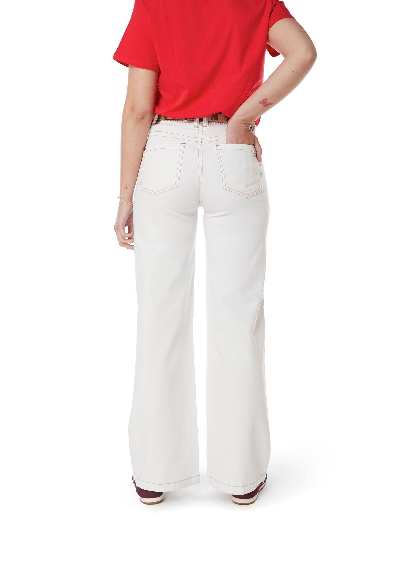 PANTALON PIRAGI PALAZZO HILO CONTRATONO Y BOLSILLO INCRUSTADO BLANCO EFESIS