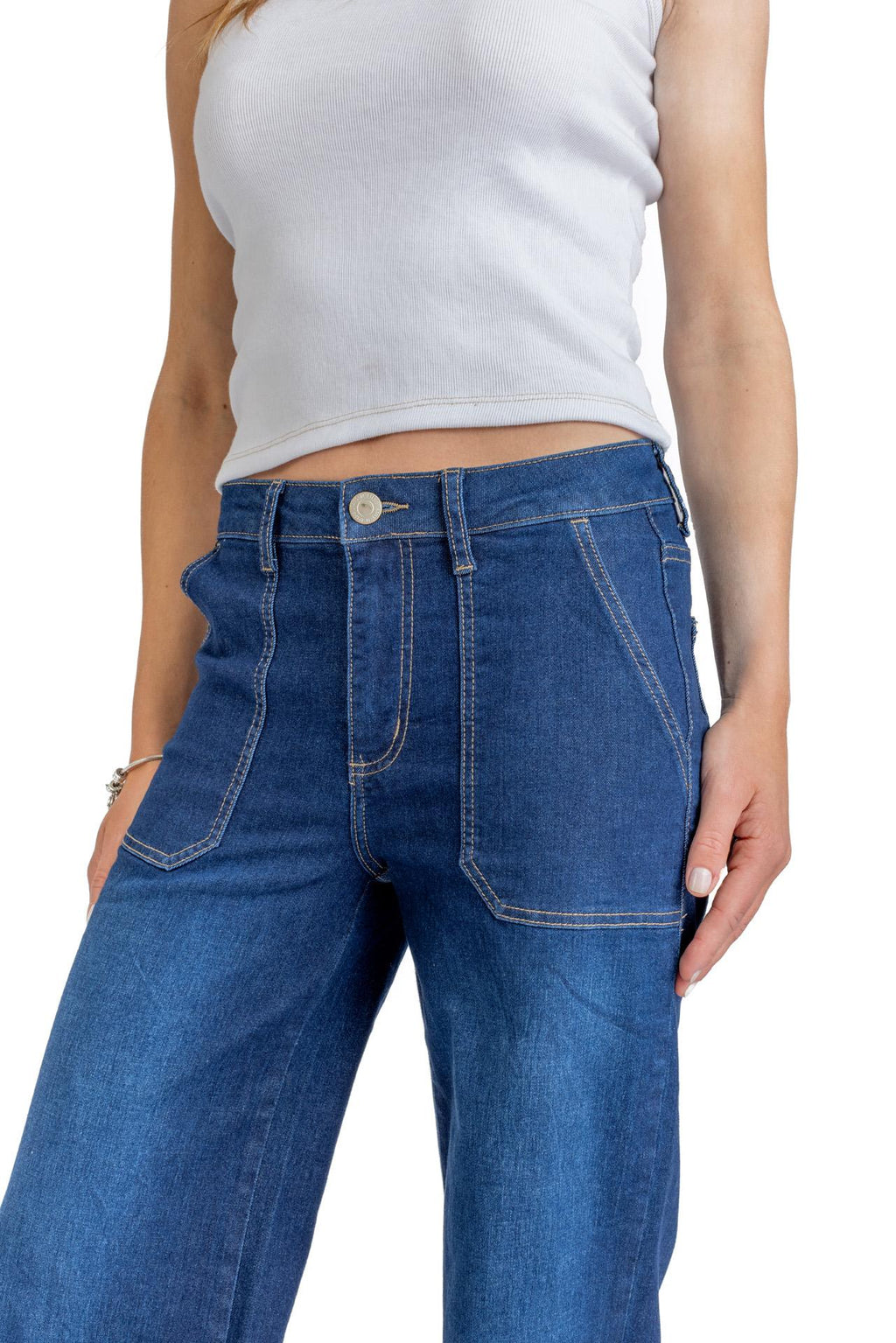 Jeans Zoe Palazzo Bolsillo Parche Azul Efesis