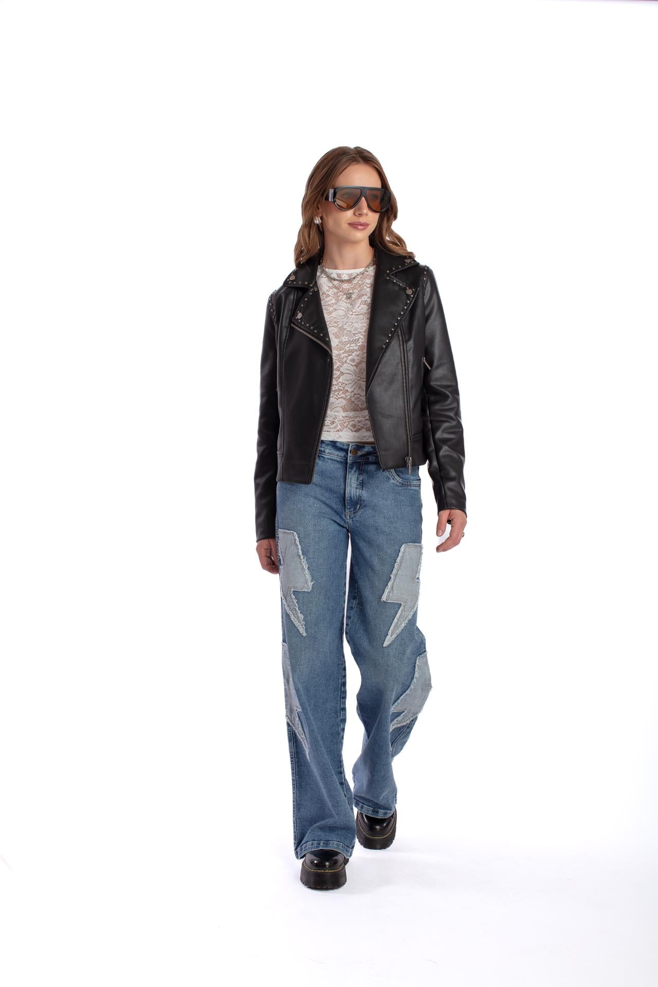 JEANS CHER WIDE PARCHE RAYOS REVEZ TELA AZUL EFESIS