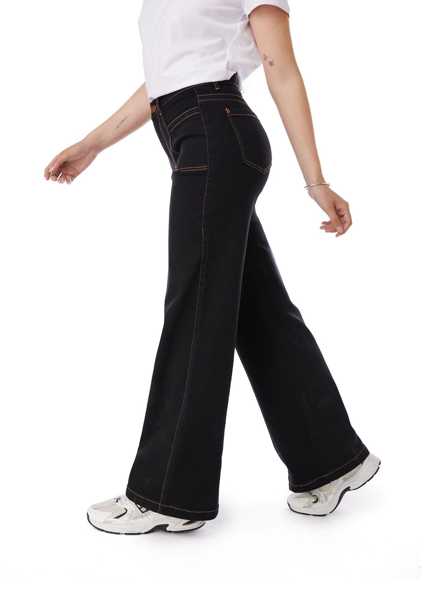 Jeans Piragi Palazzo Hilo Contrato y Bolsillo Incrustado Negro Efesis