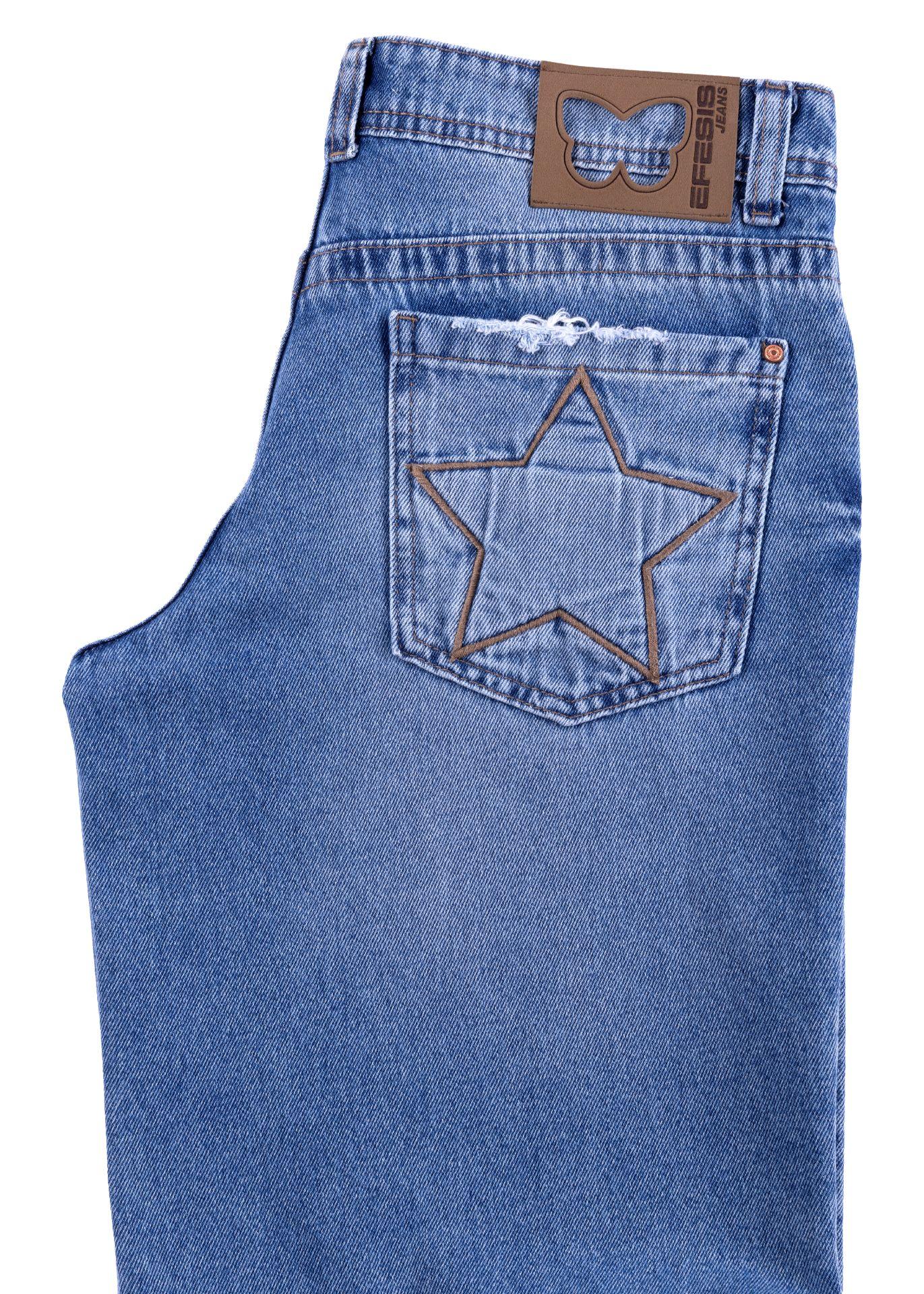Jeans Puff Wide Bolsillo con Estrellas Azul Ligth Efesis