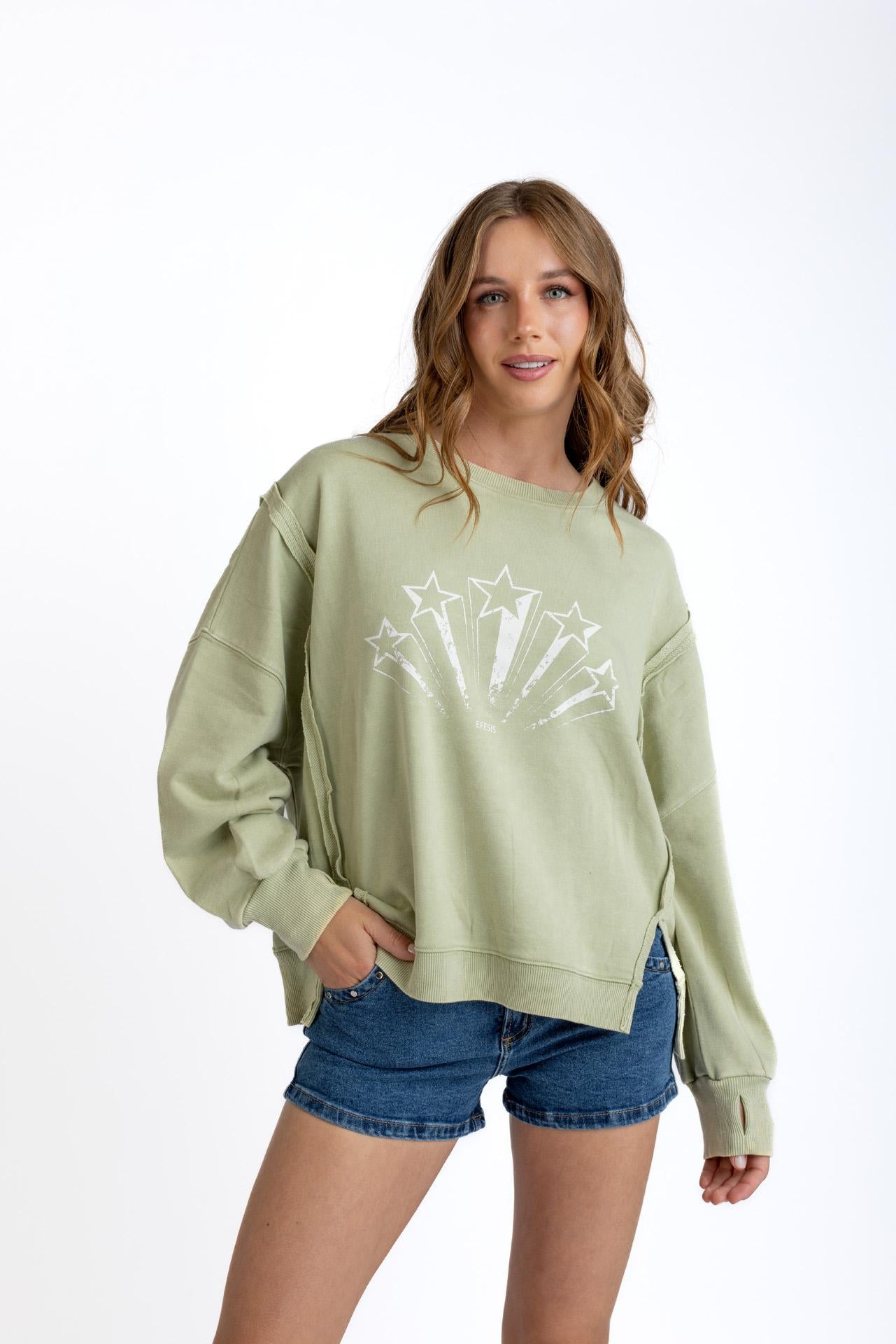 POLERON KIOTO OVERSIZE CORTES Y ESTAMPADO VERDDE EFESIS