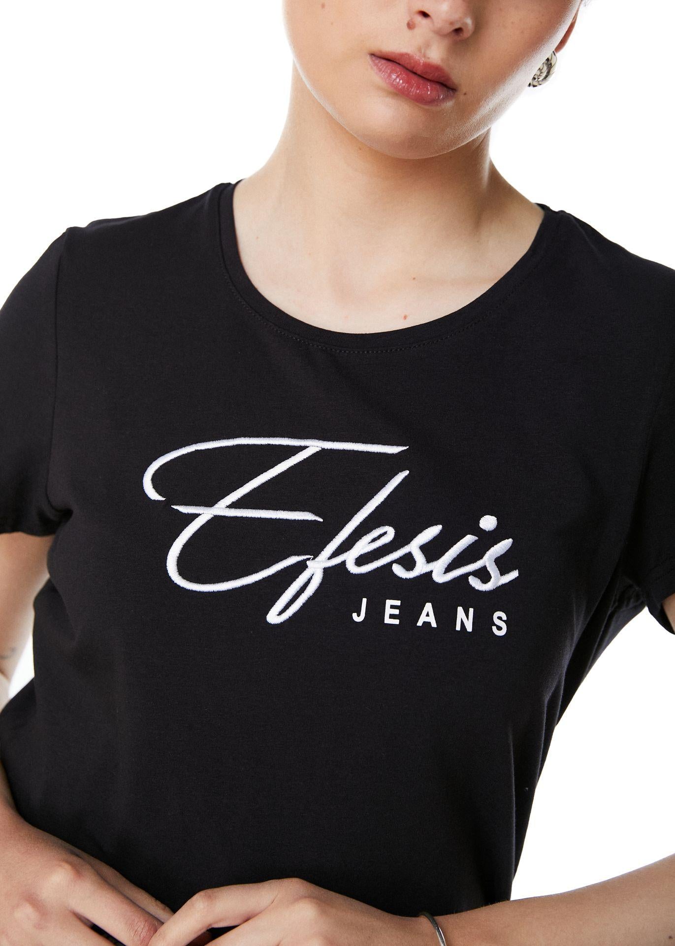 POLERA ANNIE REGULAR ESTAMPADO Y BORDADO NEGRO EFESIS