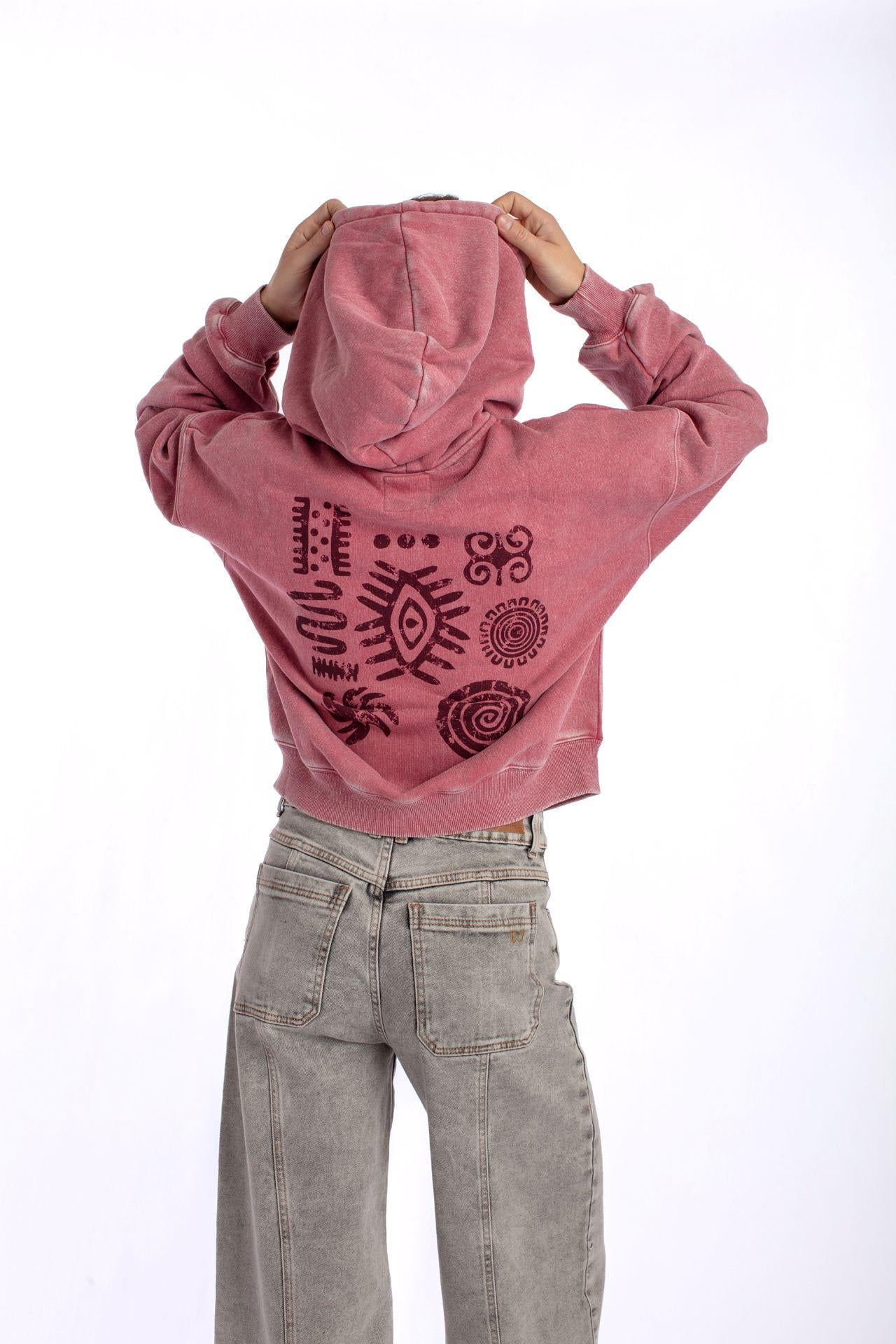 POLERON ZIPER OVERSIZE GRAVILLADO Y ESTAMPADO BURDEO EFESIS