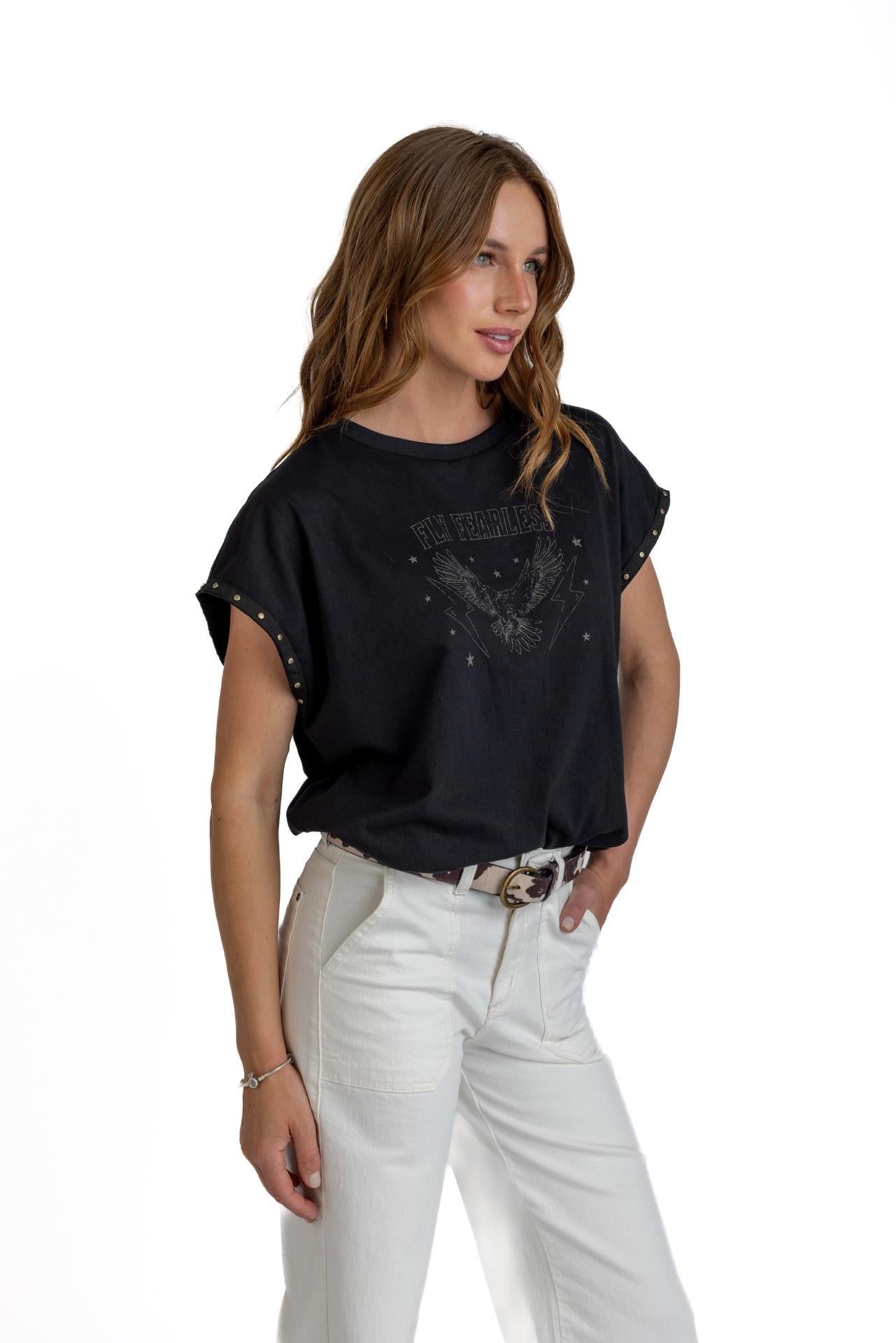 POLERA ZAIRA REGULAR TACHAS EN MANGA NEGRO EFESIS