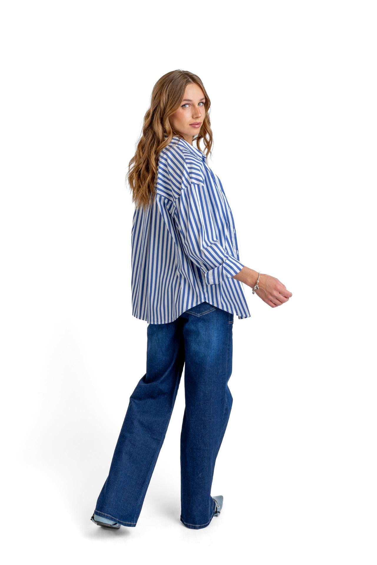 CAMISA STRIPE OVERSIZE LISTADA AZUL EFESIS