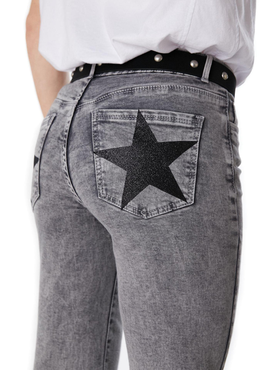 Jeans Kenai Flare Gravillado Estrellas Bolsillo Gris Efesis