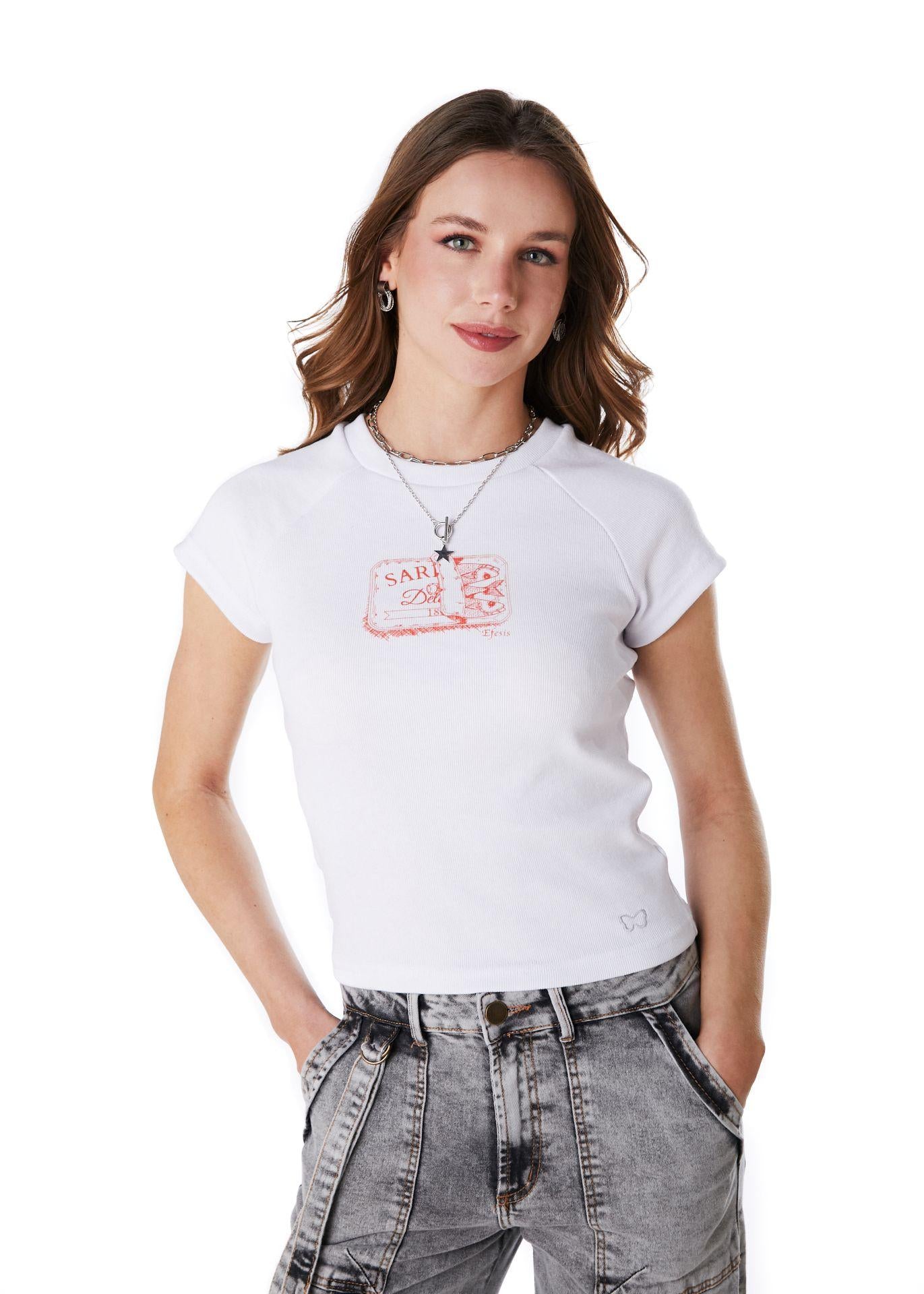 POLERA MILLER BABY TEE ESTAMPADA BLANCO EFESIS