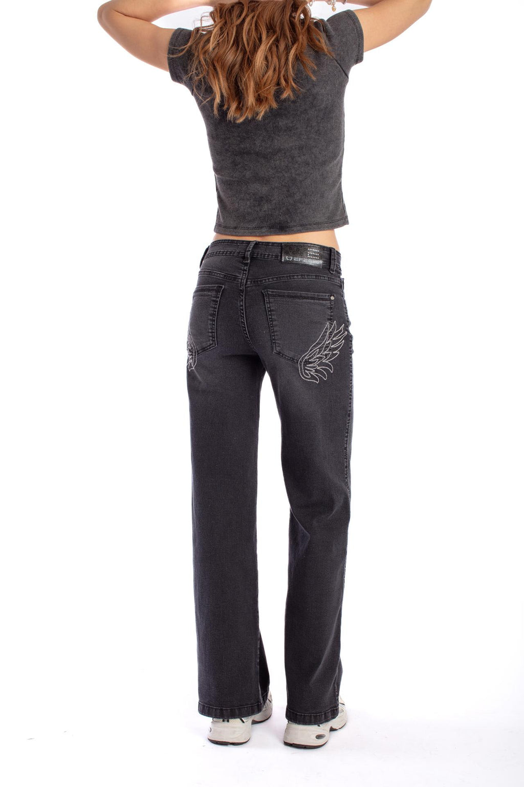 JEANS ANGEL WIDE BORDADO ALAS BOL TRASERO NEGRO EFESIS
